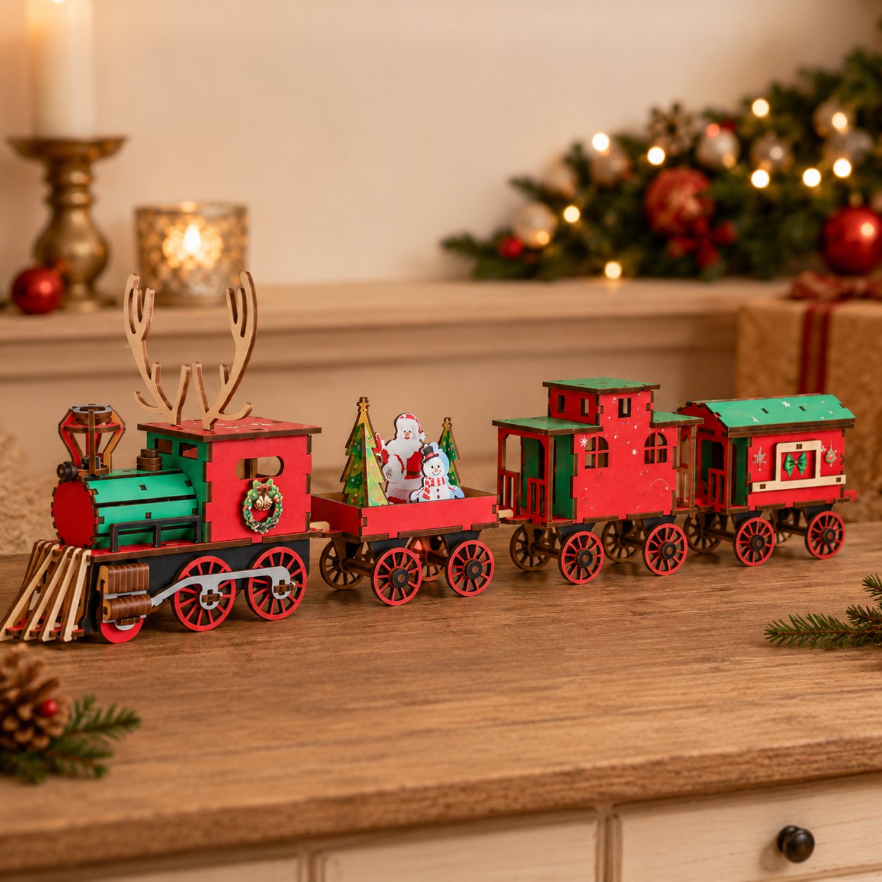 🎄LAST DAY 50% OFF – DIY Christmas Wooden Train Set 3D Assembly Puzzle Kit