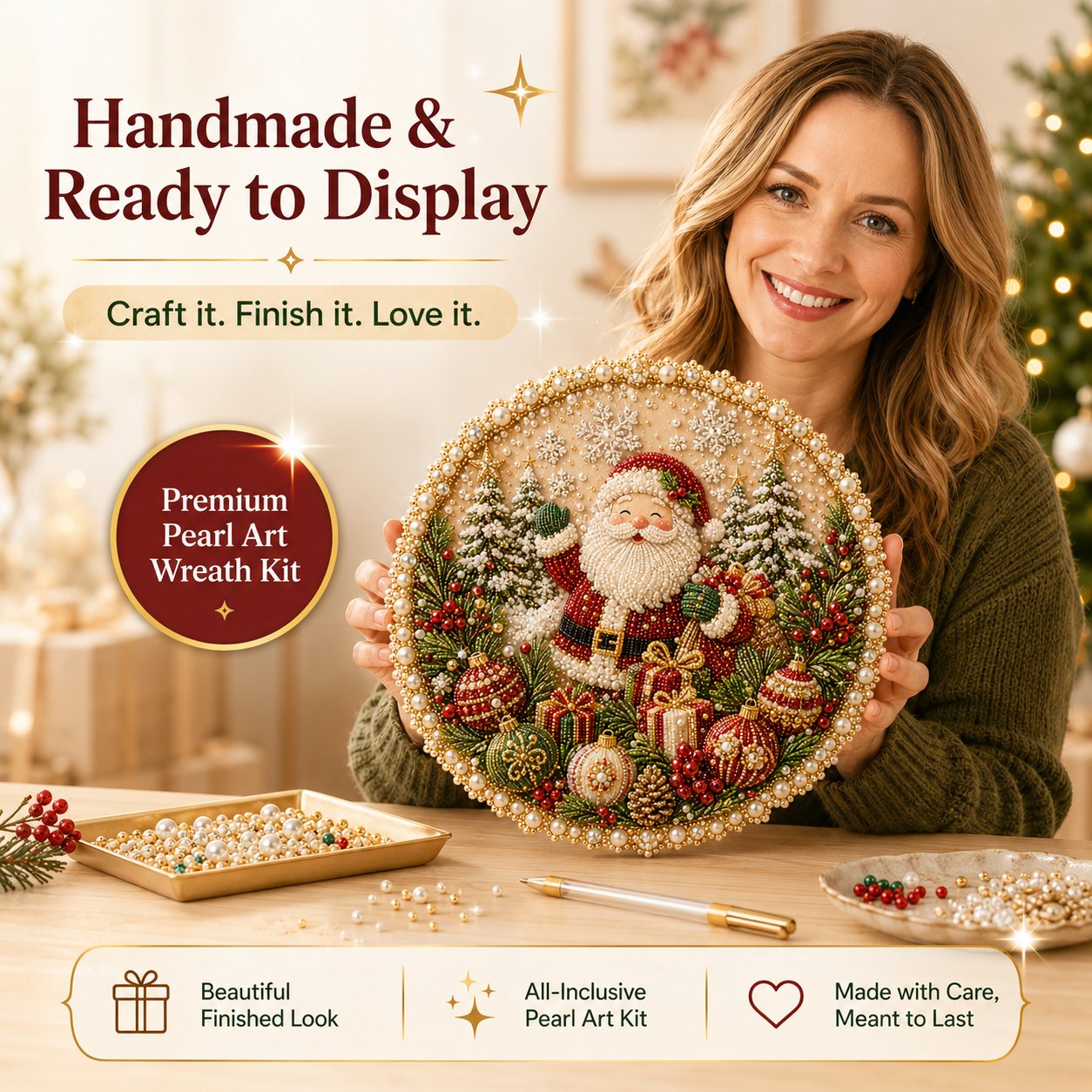 🔥Last Day 49% OFF - 🌸🌻🍂🎄 Four Seasons & Holiday Pearl Art Hanging Wreath Kit ✨
