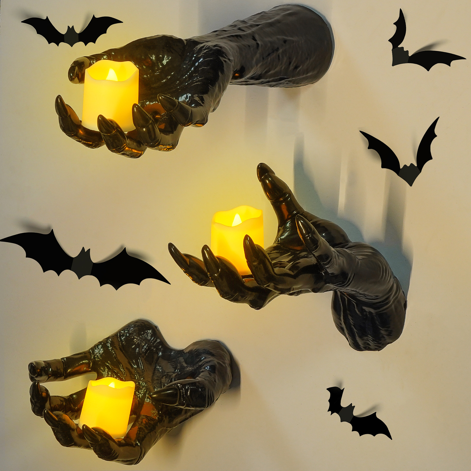 Creepy Hands & Candles Wall Mount Set – Indoor & Outdoor Halloween Decor 🎃🖐️ detail 2