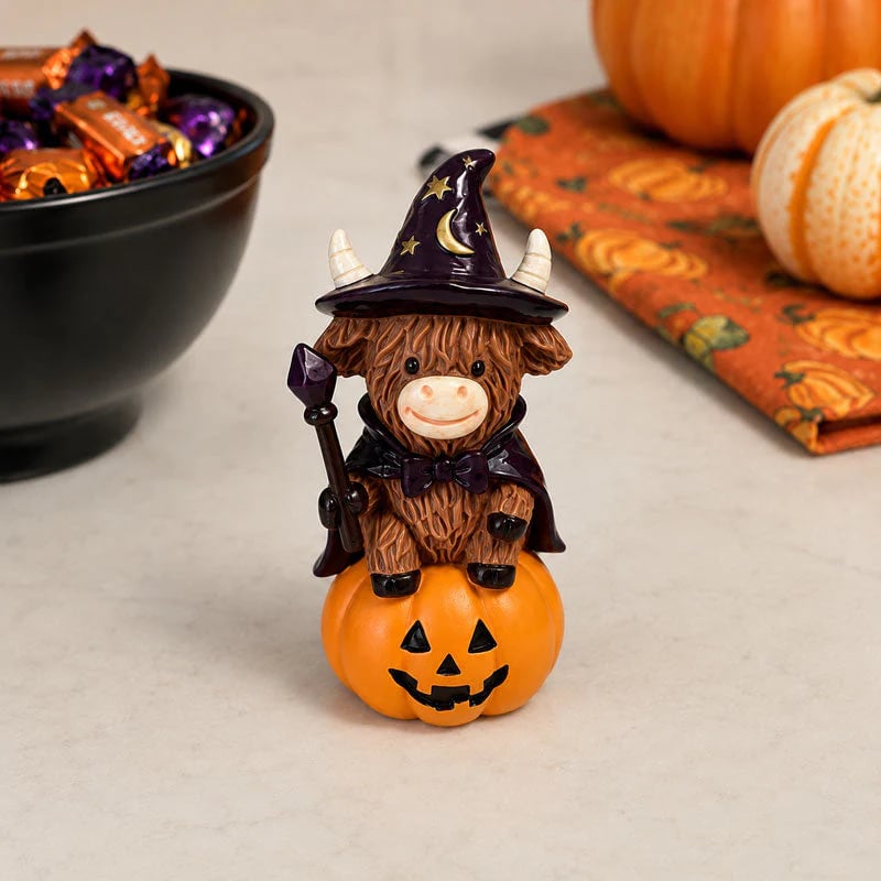 Halloween Highland Cow Witch Ornament 🐮🧙‍♀️ – Spooky‑Cute Resin Figurine for Cozy Fall Décor