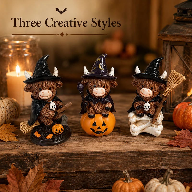 Halloween Highland Cow Witch Ornament 🐮🧙‍♀️ – Spooky‑Cute Resin Figurine for Cozy Fall Décor