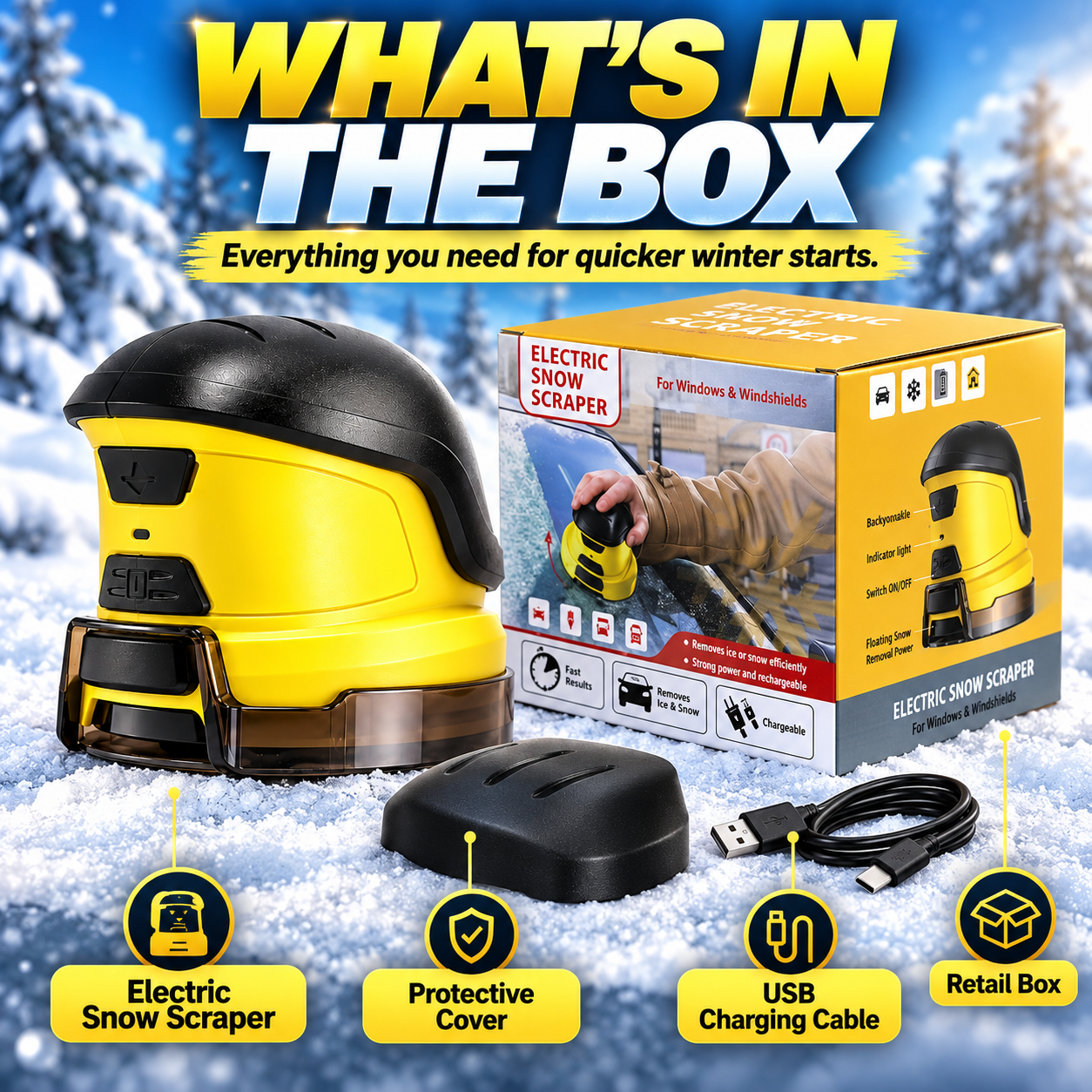 Three-step use guide for the electric snow scraper