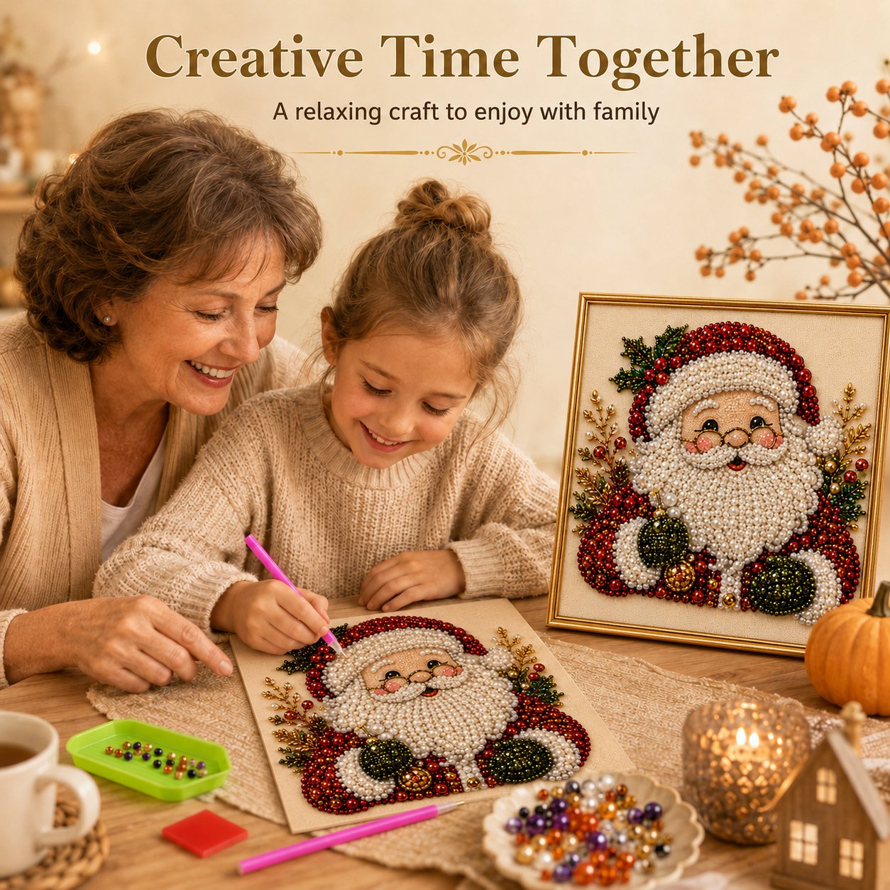 🧘Relaxing & Beginner-Friendly-💎DIY Christmas Pearl Diamond Painting Art Kit With Frame