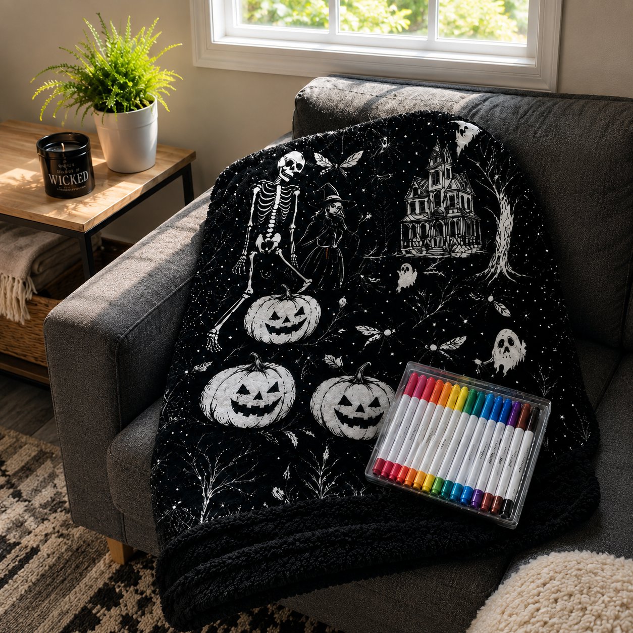 Trick Or Trace Halloween Coloring Blanket🎨 view 4