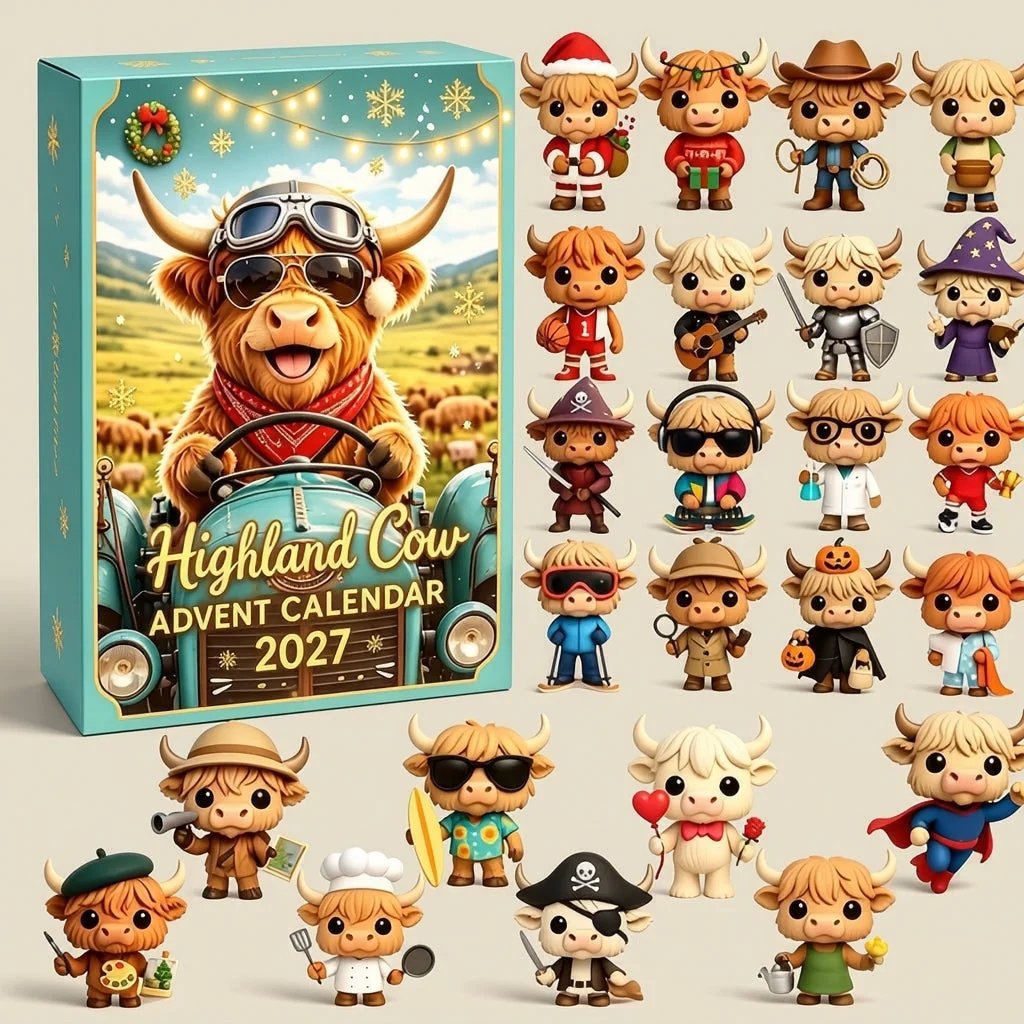 Highland Cow Advent Calendar 2027 | Cute Highland Cow Mini Figurines Advent Box view 4