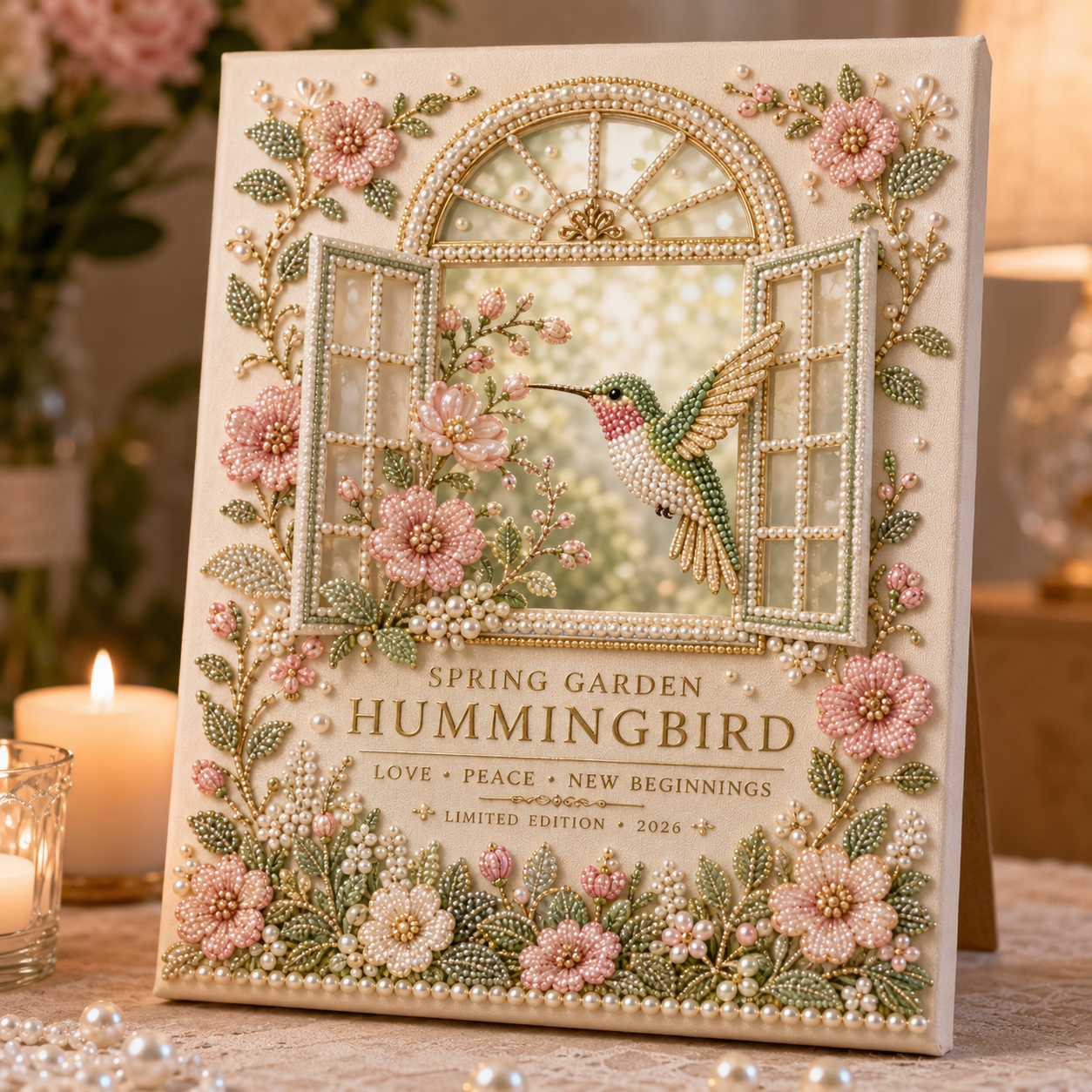 Spring Garden Hummingbird DIY Pearl Painting Kit 🌸🕊️ – Relaxing Beaded Canvas for Bright, Nature‑Inspired Wall Art