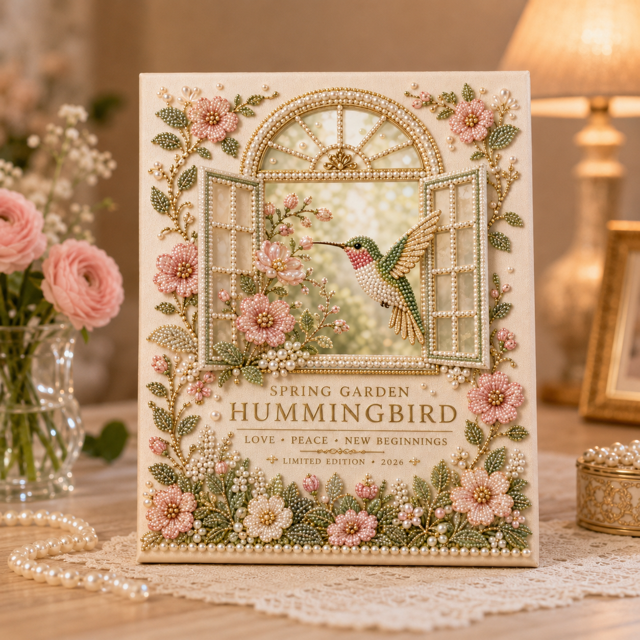 Spring Garden Hummingbird DIY Pearl Painting Kit 🌸🕊️ – Relaxing Beaded Canvas for Bright, Nature‑Inspired Wall Art