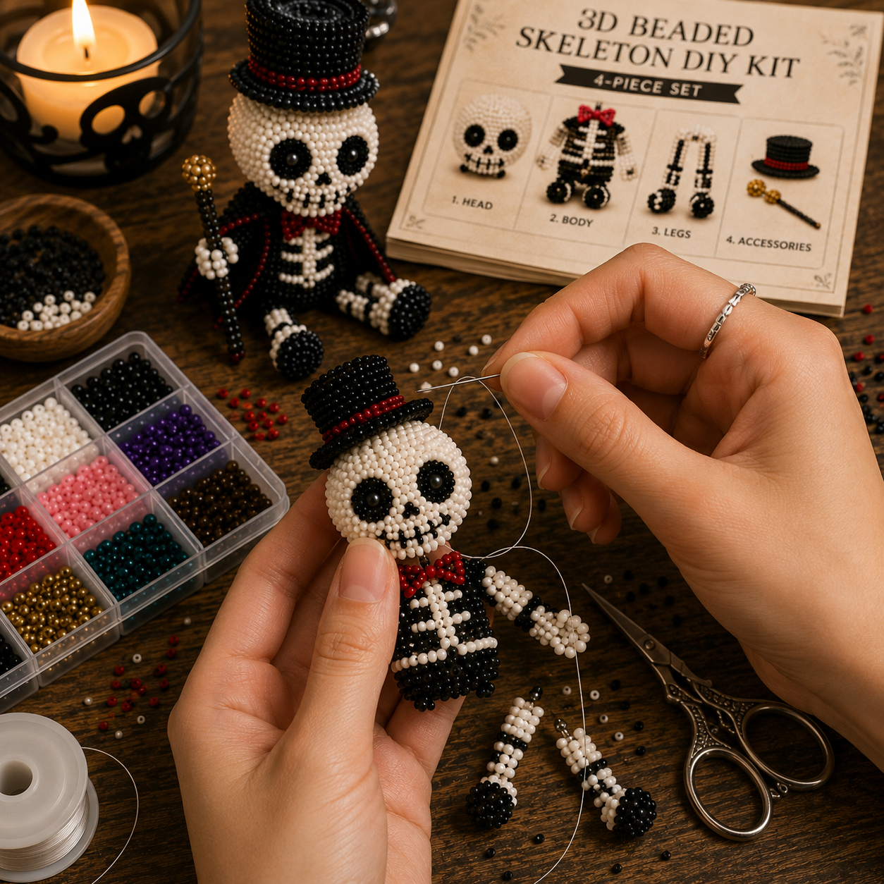3D Beaded Skeleton DIY Kit 💀✨ – Spooky‑Cute Halloween Bead Craft Set for Adorable Gothic Ornaments