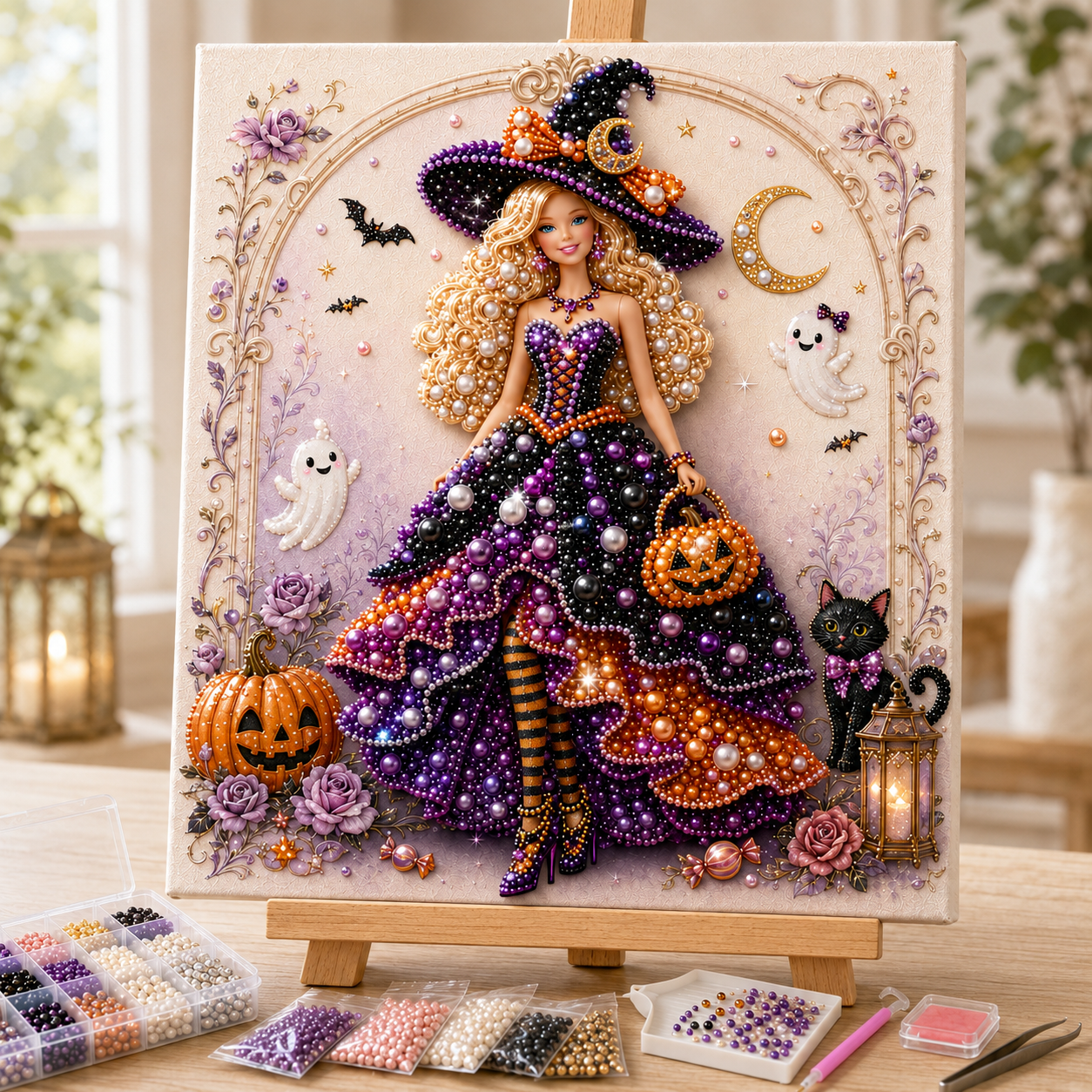 Fashion Doll Pearl Art DIY Kit 👗💎 – Relaxing Beaded Portrait Craft for Stylish Wall Art