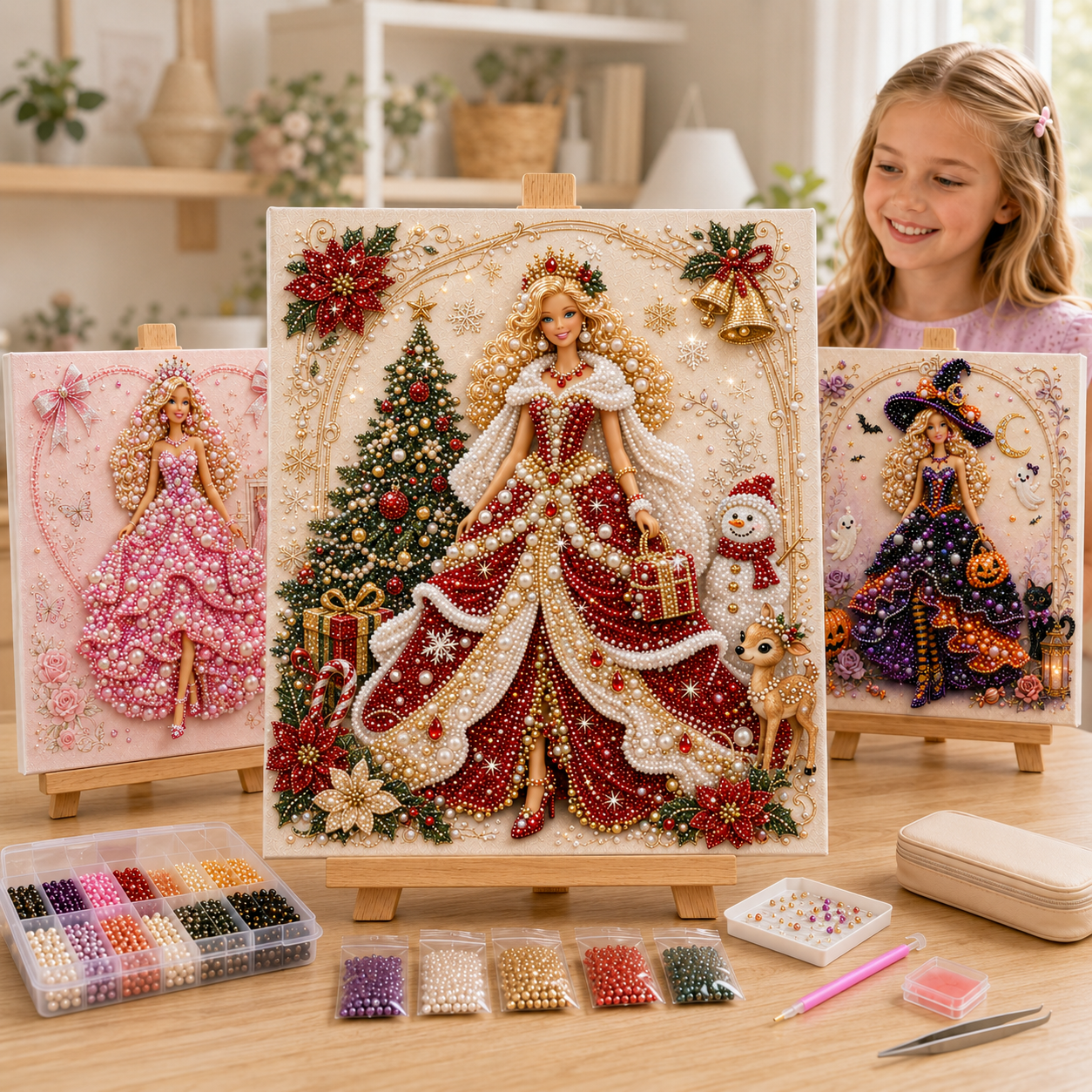 Fashion Doll Pearl Art DIY Kit 👗💎 – Relaxing Beaded Portrait Craft for Stylish Wall Art