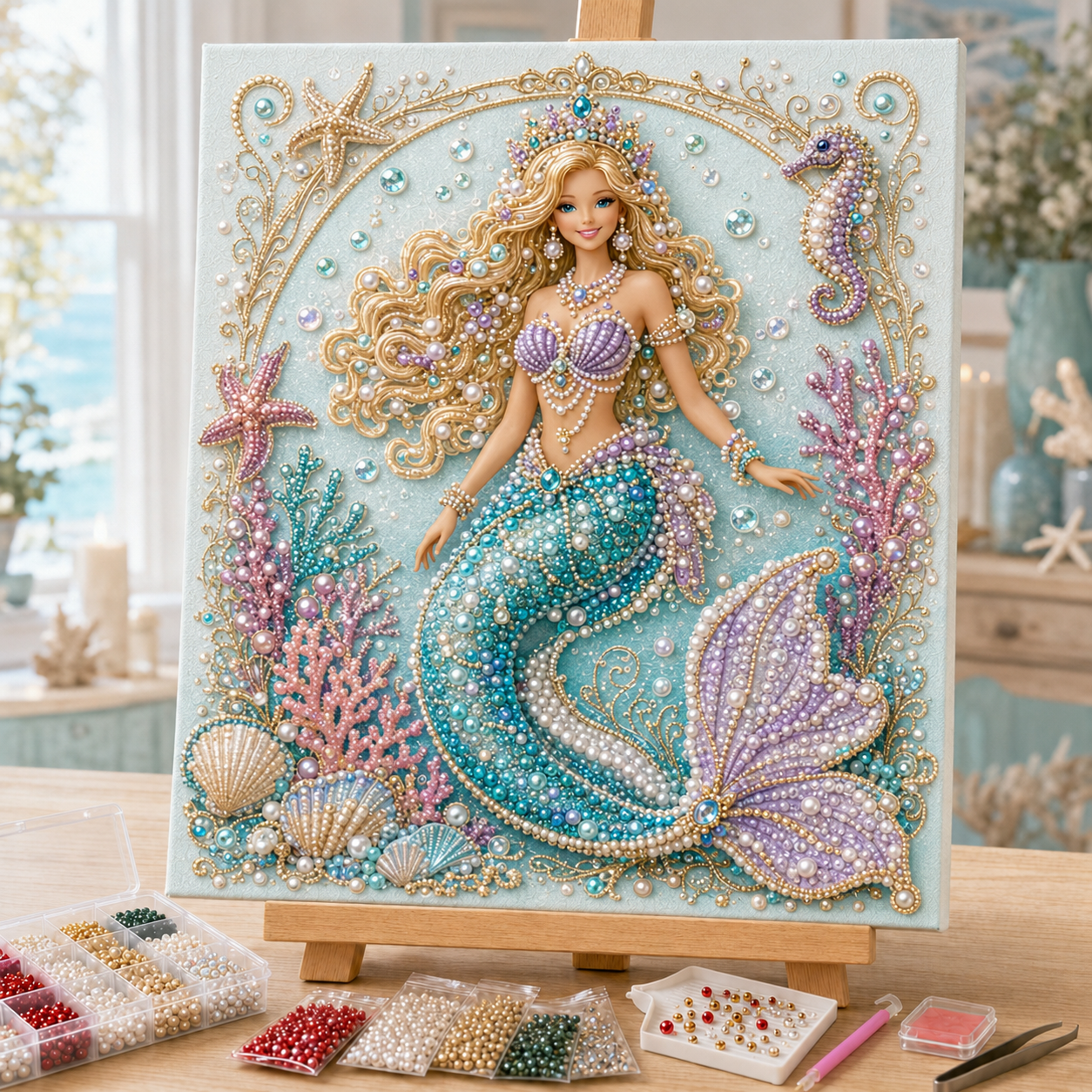Fashion Doll Pearl Art DIY Kit 👗💎 – Relaxing Beaded Portrait Craft for Stylish Wall Art