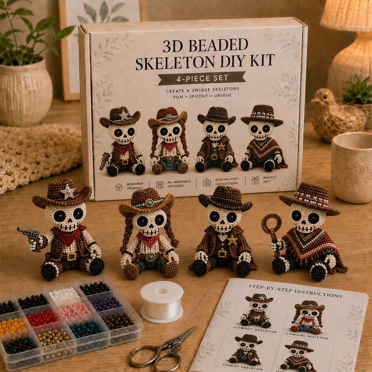 3D Beaded Skeleton DIY Kit 💀✨ – Spooky‑Cute Halloween Bead Craft Set for Adorable Gothic Ornaments
