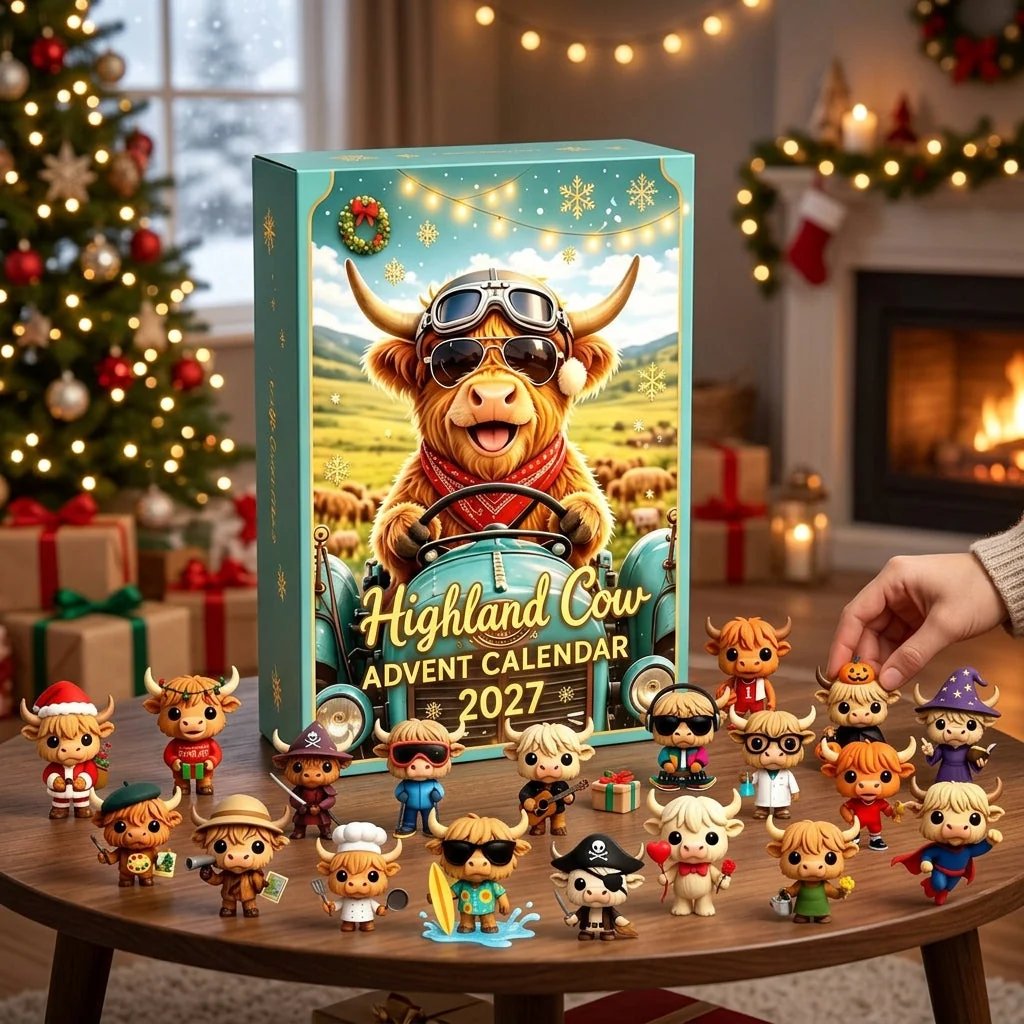 Highland Cow Advent Calendar 2027 | Cute Highland Cow Mini Figurines Advent Box view 5