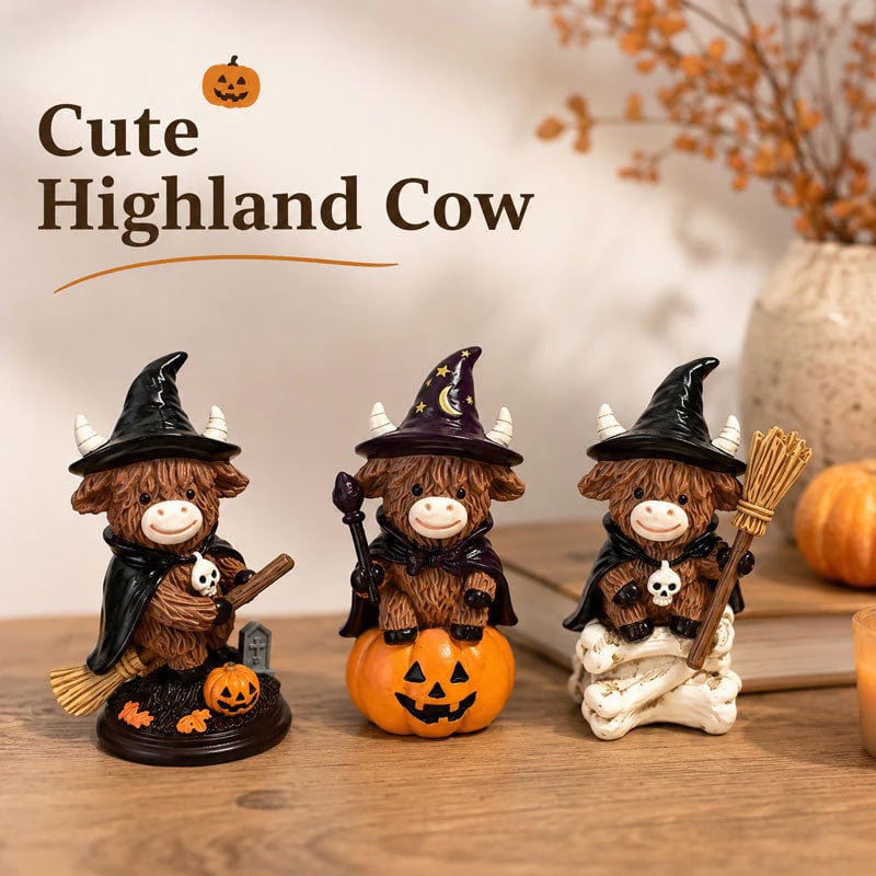 Halloween Highland Cow Witch Ornament 🐮🧙‍♀️ – Spooky‑Cute Resin Figurine for Cozy Fall Décor