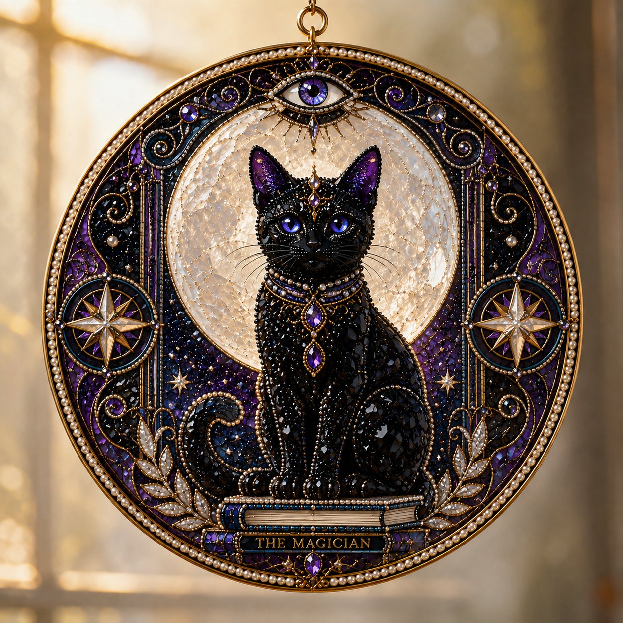 🔥Last Day 50% OFF - 🌙 DIY Celestial Black Cat Window Hanging Kit | 3D Pearl Bead Suncatcher 🔮✨