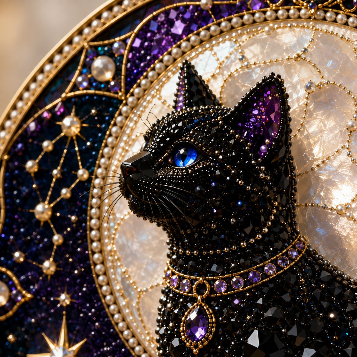 🔥Last Day 50% OFF - 🌙 DIY Celestial Black Cat Window Hanging Kit | 3D Pearl Bead Suncatcher 🔮✨