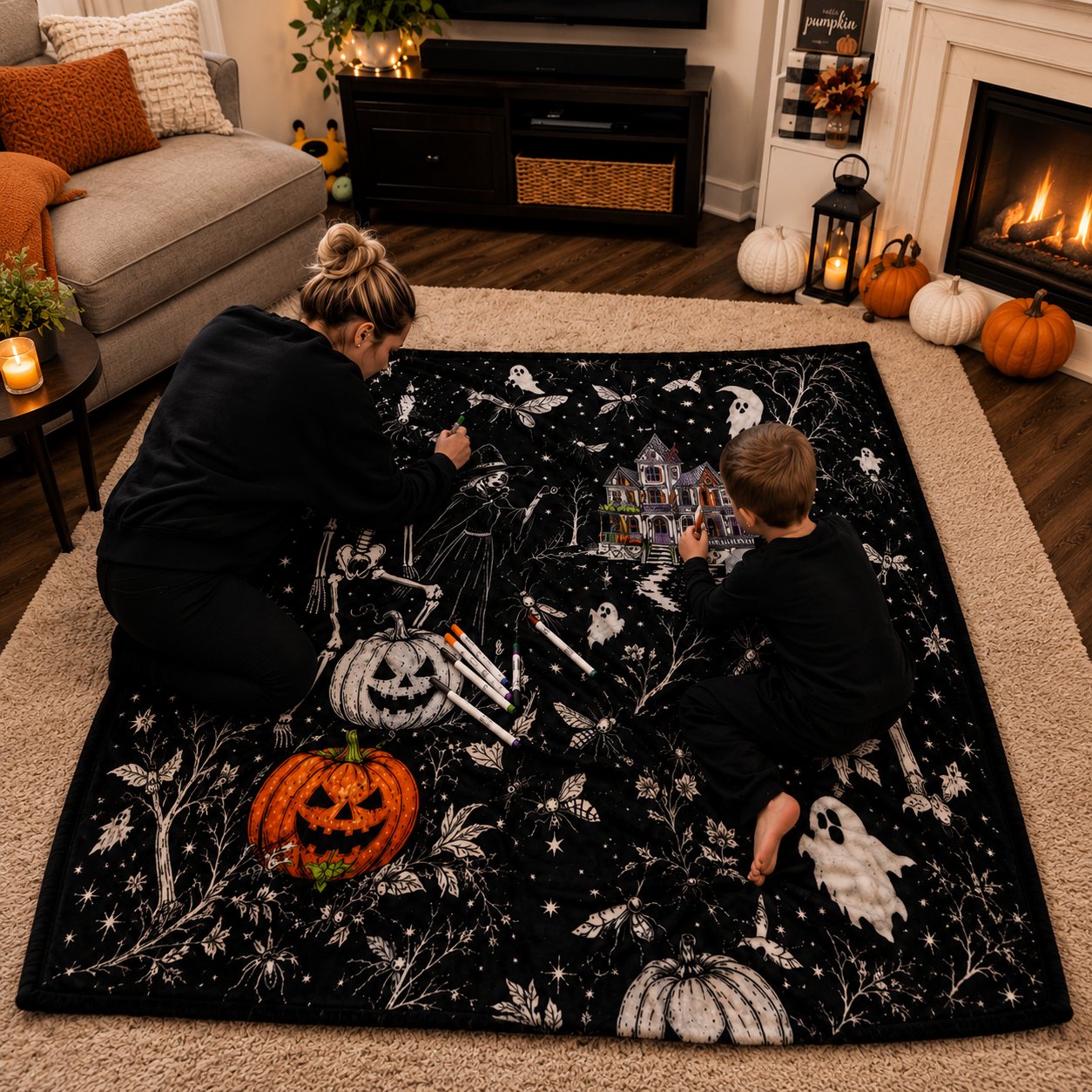 Trick Or Trace Halloween Coloring Blanket🎨 view 3