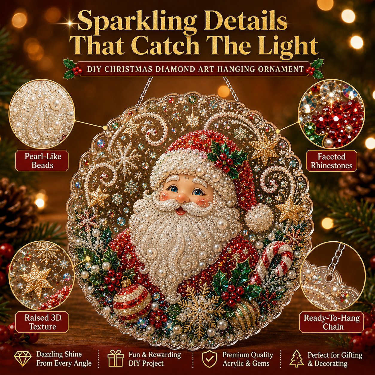 🎄 LAST DAY 49% OFF – ✨ Christmas Pearl Diamond Art Hanging Ornament Kit | Luxury Flocked Canvas with Scratch-Resistant Non-Fading Pearl Beads DIY Handmade Holiday Hanging Decor 🎅💎