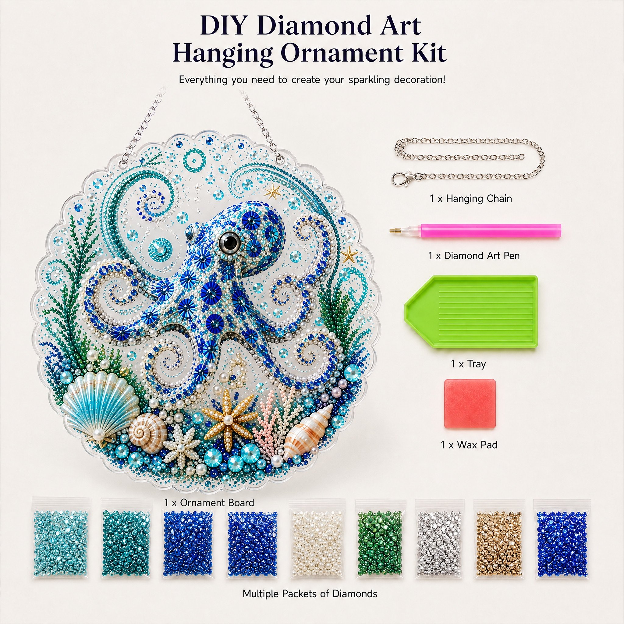 Ocean Pearl Art DIY Hanging Kit 🌊✨ – Calming Beaded Suncatcher Craft for Beach‑Lover Home Décor