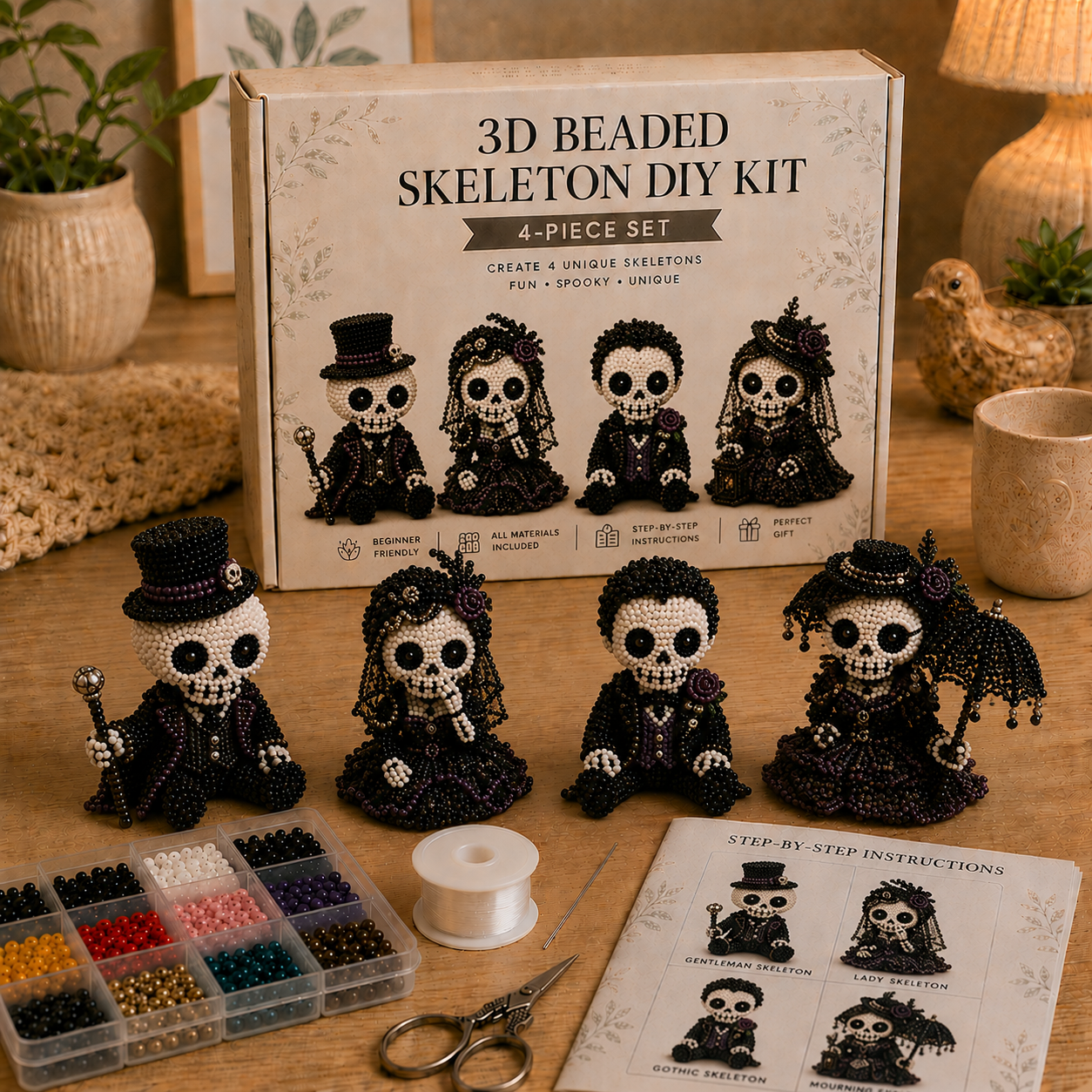 3D Beaded Skeleton DIY Kit 💀✨ – Spooky‑Cute Halloween Bead Craft Set for Adorable Gothic Ornaments