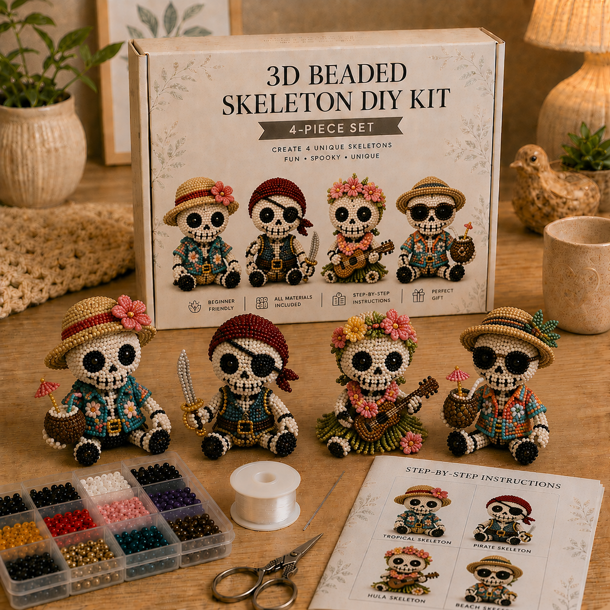 3D Beaded Skeleton DIY Kit 💀✨ – Spooky‑Cute Halloween Bead Craft Set for Adorable Gothic Ornaments