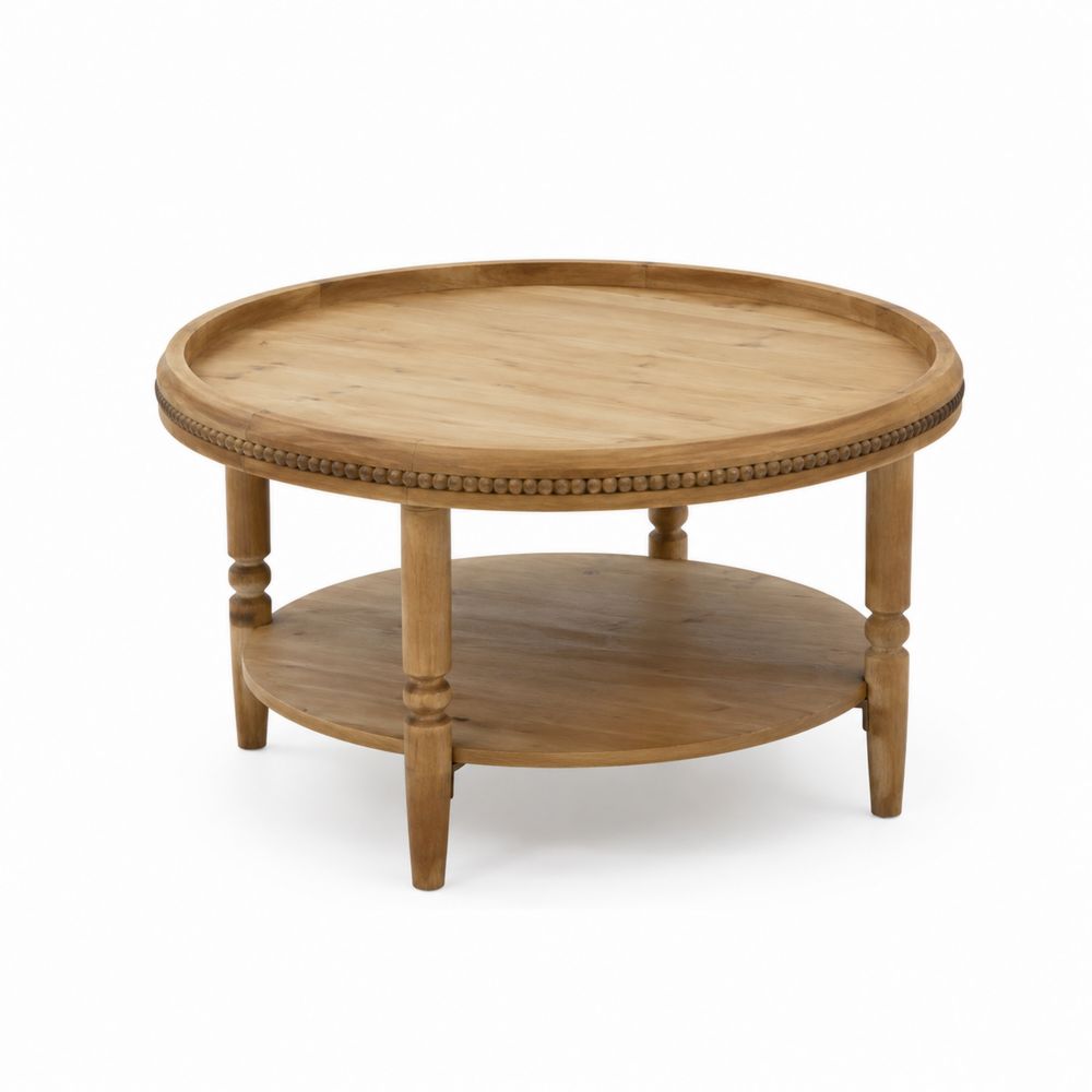 Runder Couchtisch aus Teakholz mit Ablage 80cm Natur