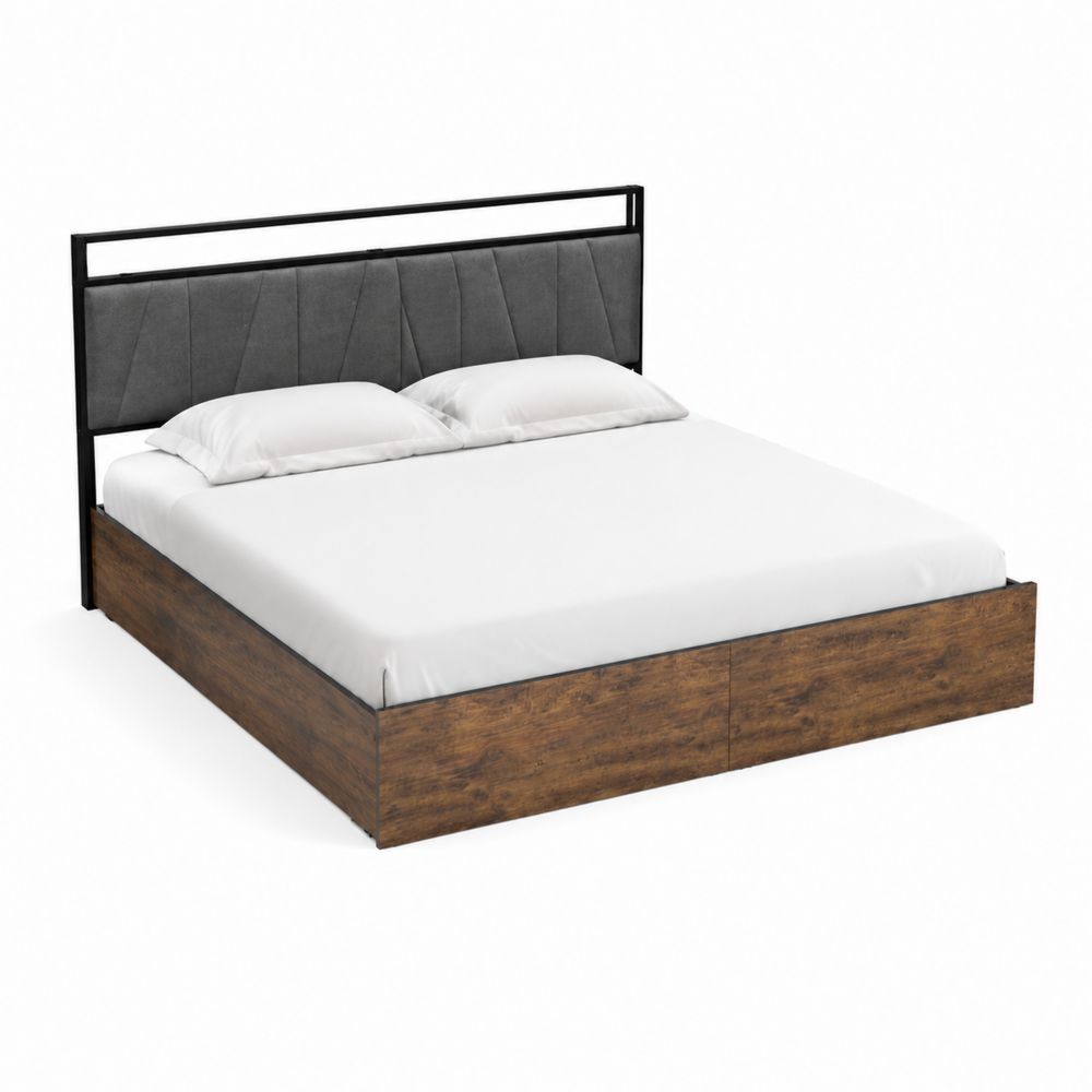 Bett mit Stauraum 160x200 cm Metall Holzoptik Grau