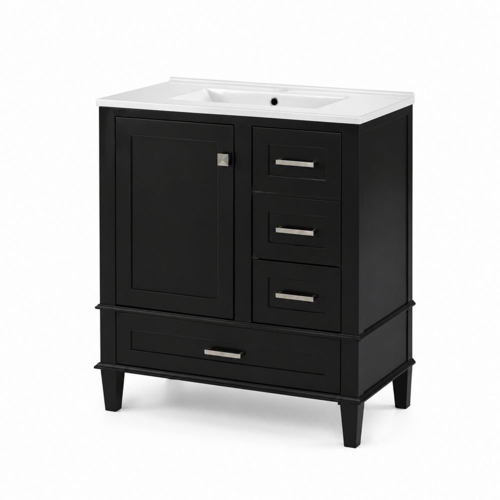 Waschtischunterschrank aus MDF mit Keramikwaschbecken Schwarz
