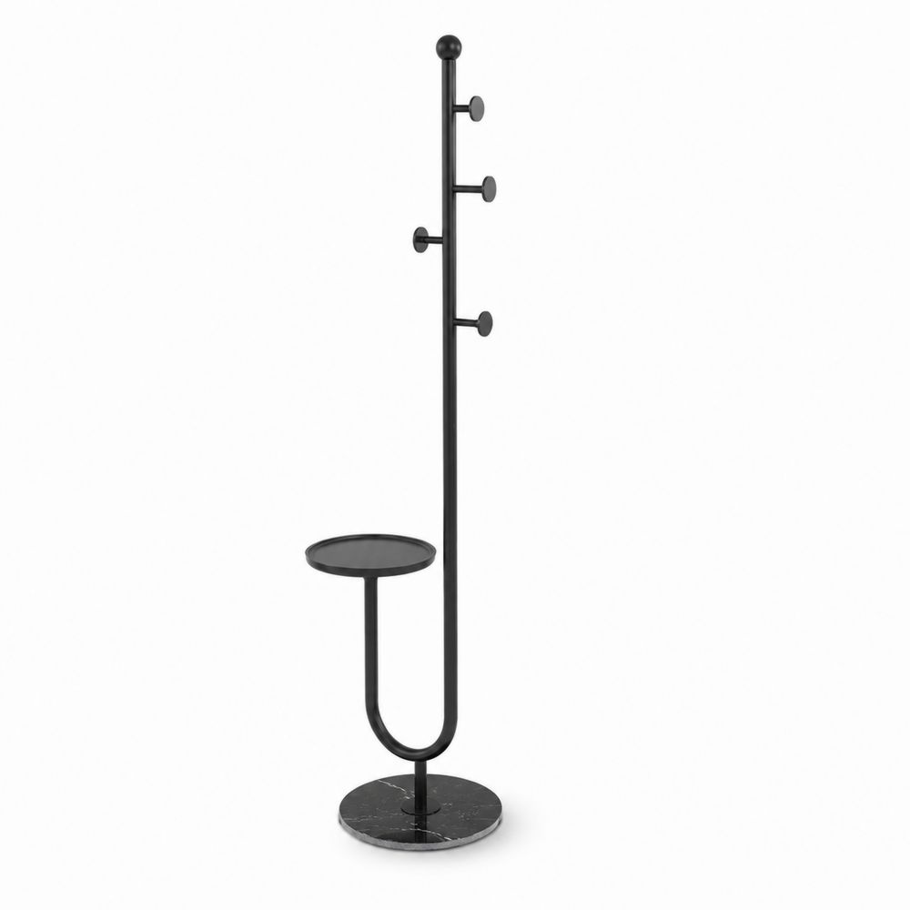 Garderobenständer mit Marmorsockel, Metall und Ablage Schwarz 180cm