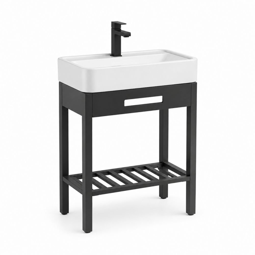 Keramik-Waschtisch mit Metallgestell 60x45 cm Schwarz/Weiß