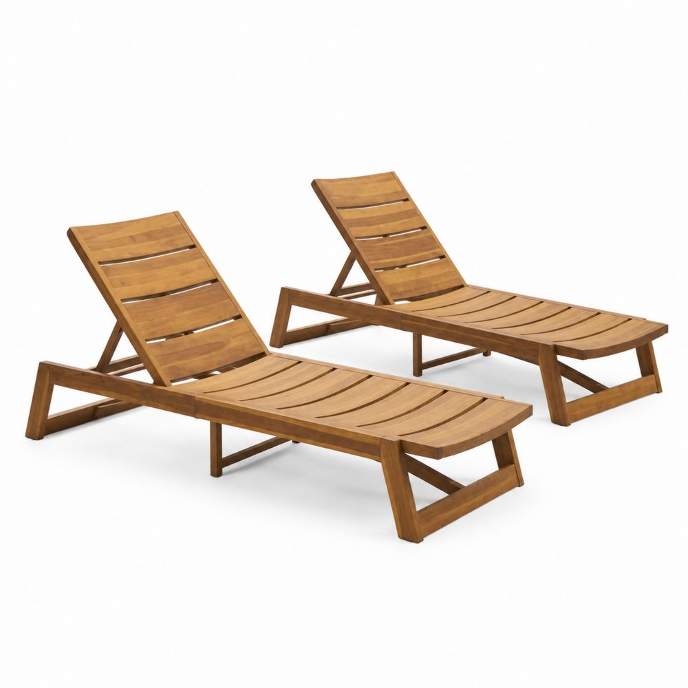 Verstellbares Sonnenliege-Set aus Akazienholz, 200 cm