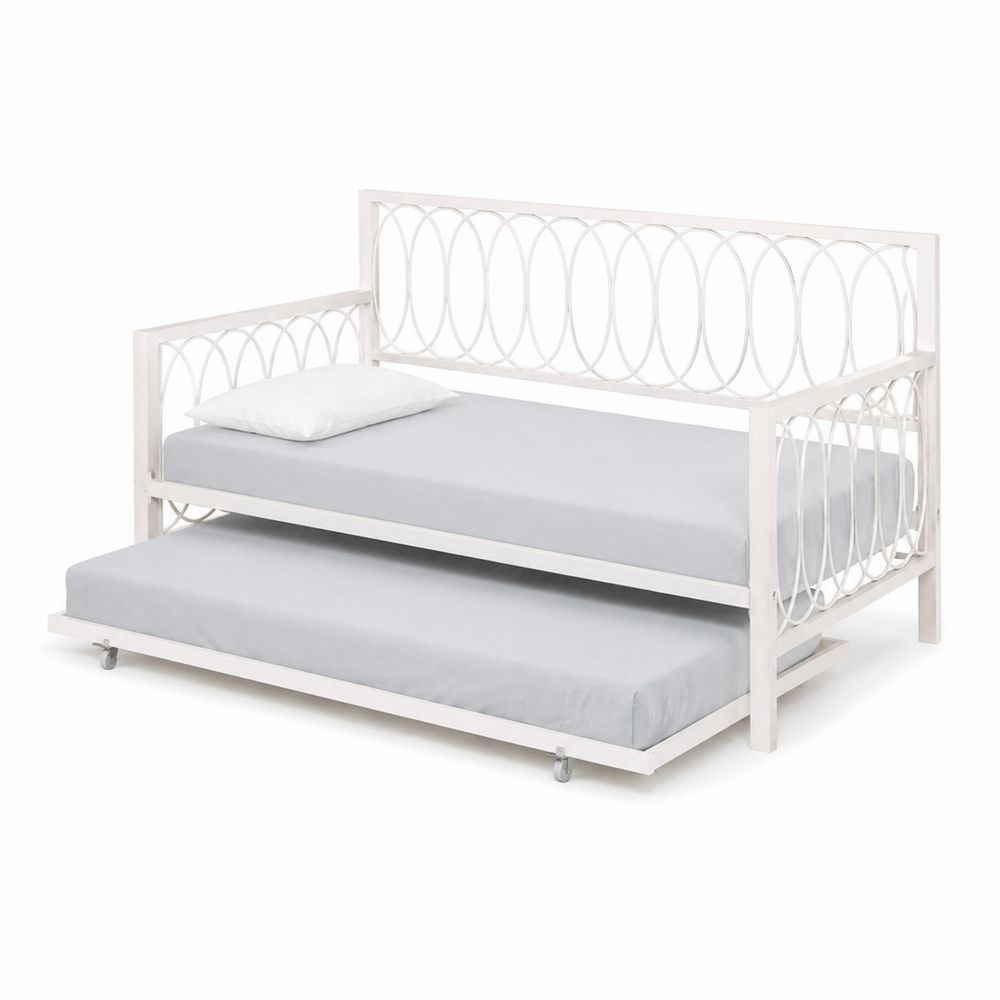 Metall Tagesbett mit Ausziehbett und Schaumstoffmatratze Weiß