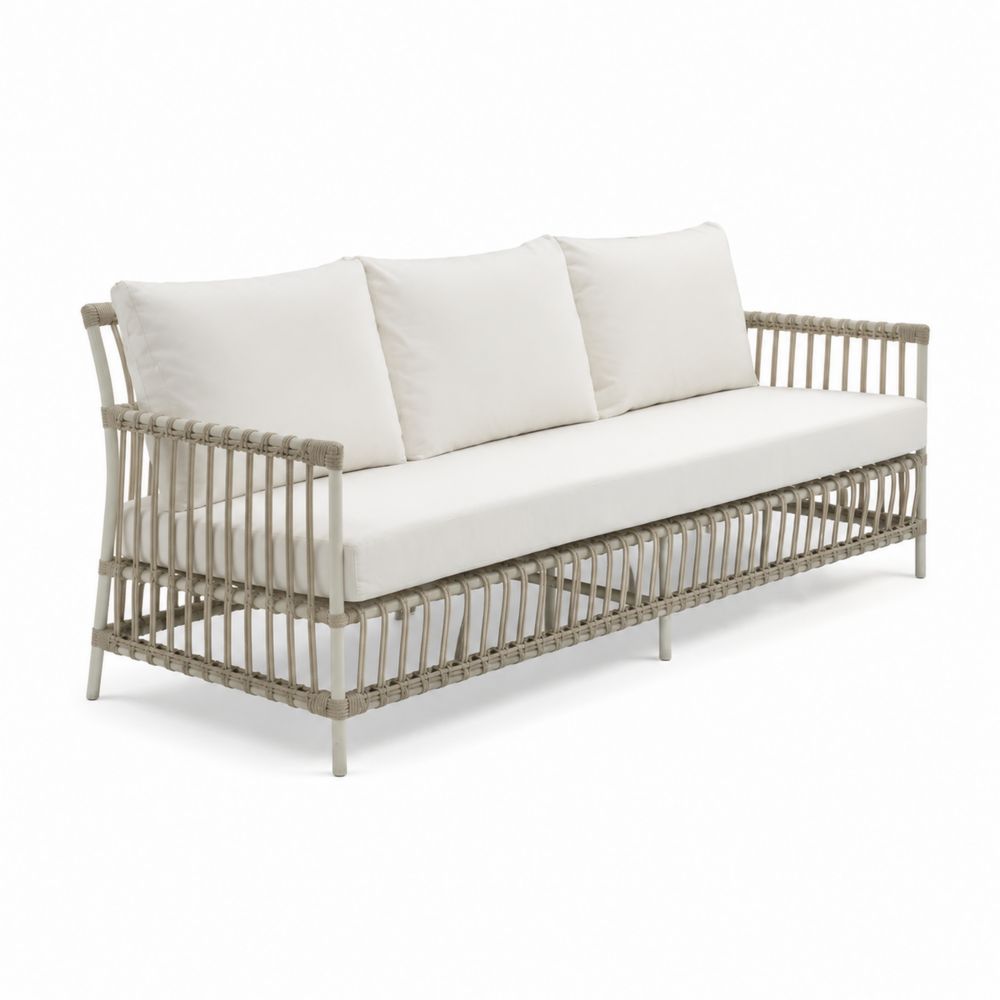 Outdoor-Sofa Rattan Aluminium Creme 210x75x85 cm