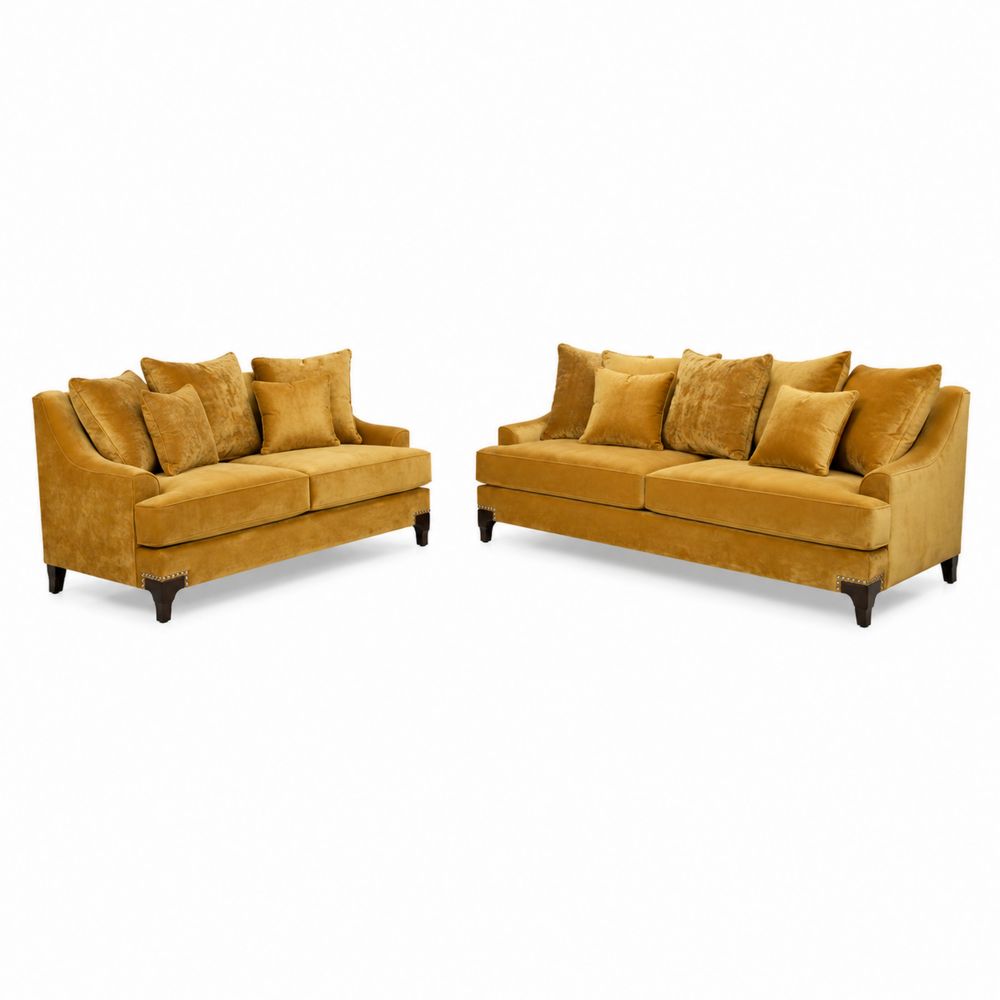 2-teiliges Samt Sofa-Set Gelb mit Kissen