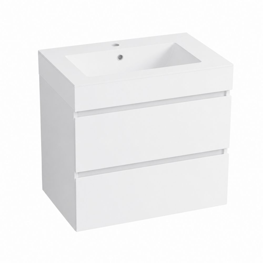 Waschtischunterschrank aus MDF mit Keramik Waschbecken, Weiß
