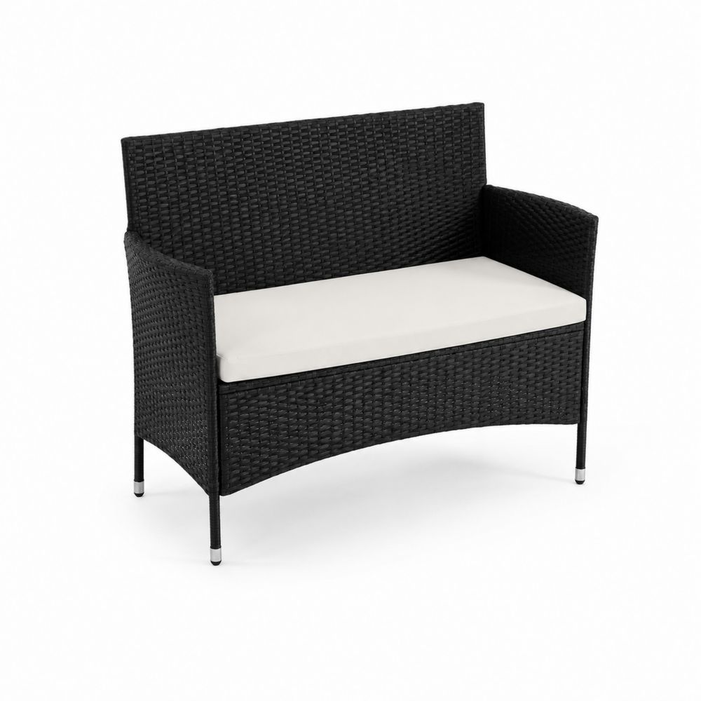 2-Sitzer Gartenbank aus Polyrattan mit Kissen Schwarz/Weiß