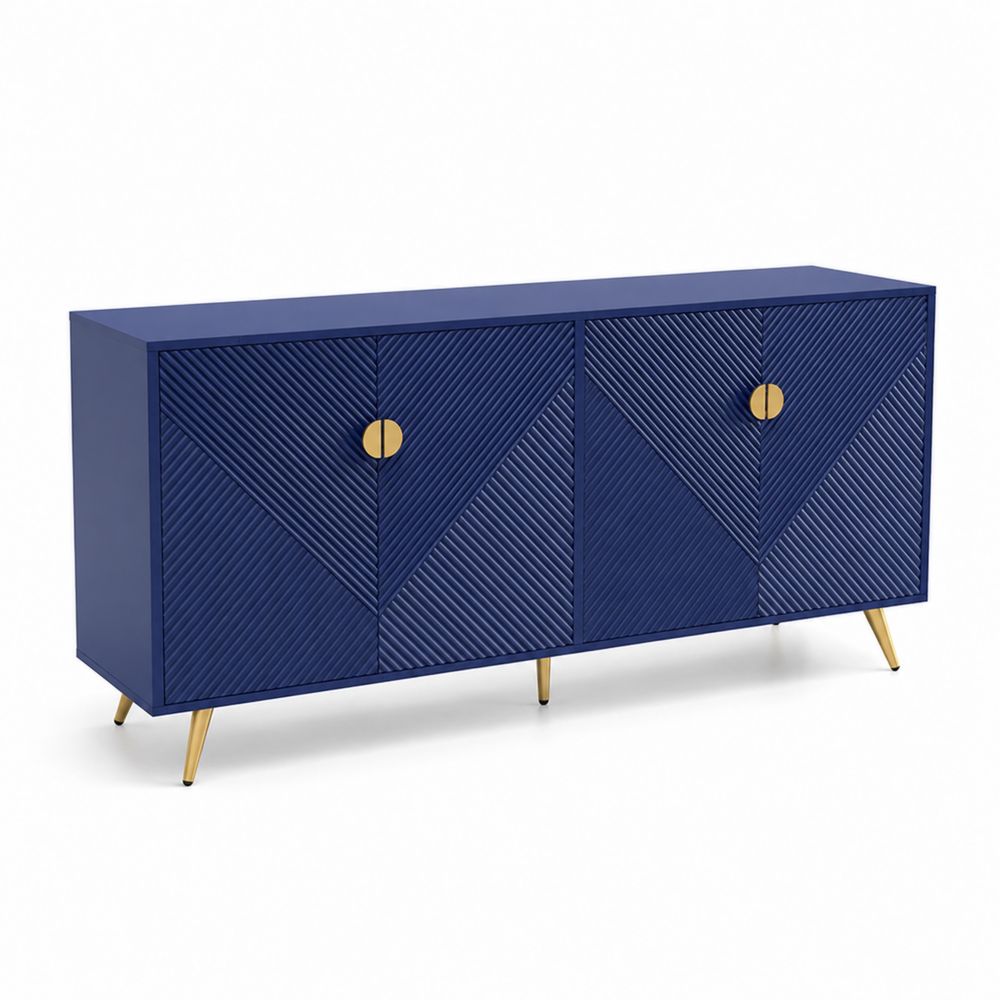 Sideboard mit 4 Türen MDF Blau und Gold 180x45x75cm