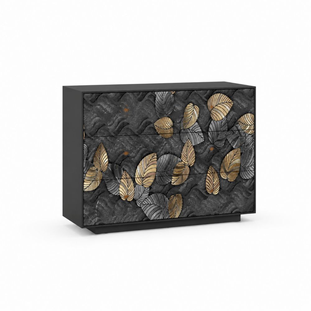 MDF Buffetschrank mit Blattmuster Schwarz/Gold