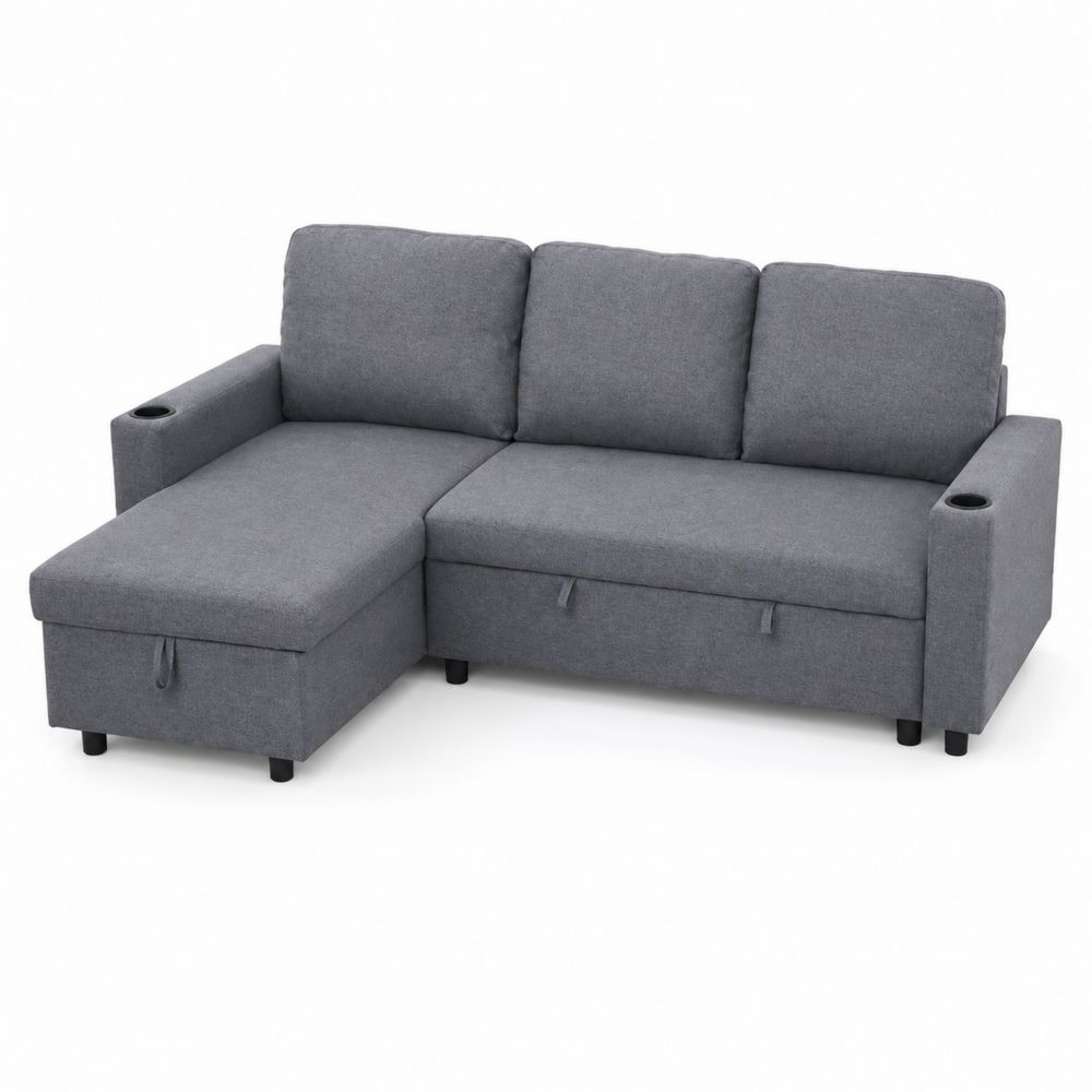 Ecksofa mit Ottomane Polyester Grau