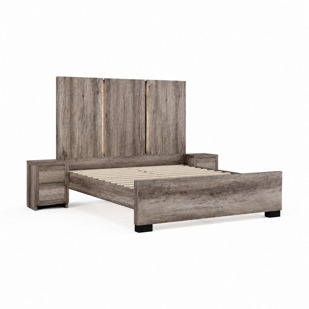 Doppelbett Holz mit Kopfteil und Nachttischen 200x160 cm Grau
