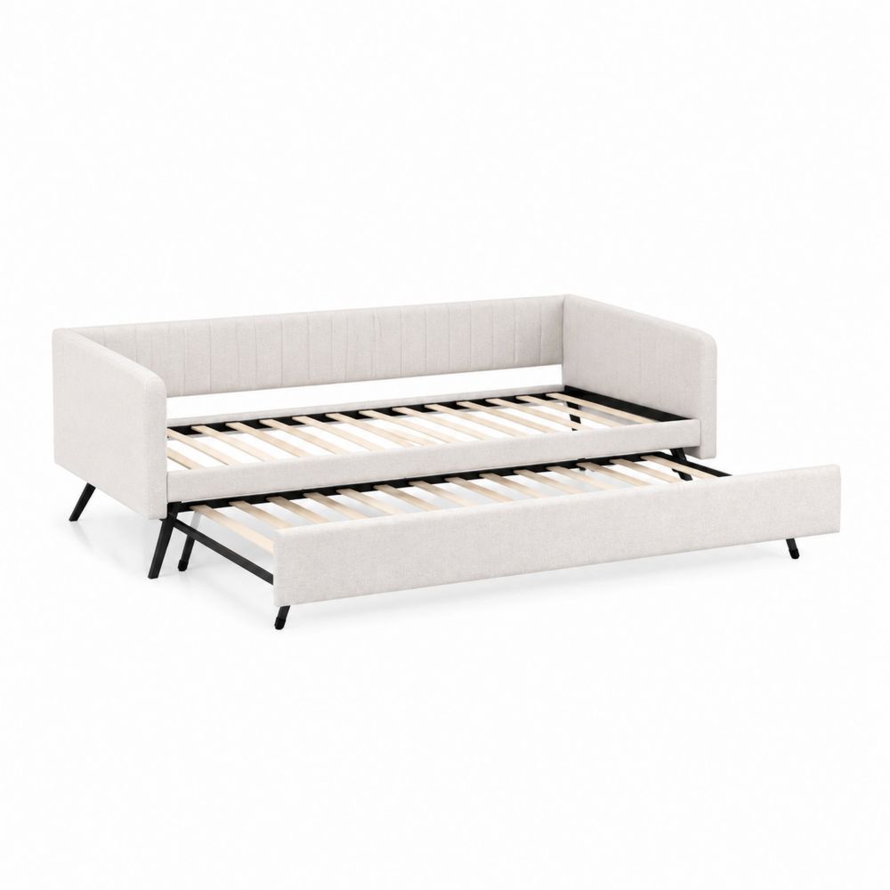 Tagesbett mit ausziehbarem Untergestell Holz Beige 200x90 cm