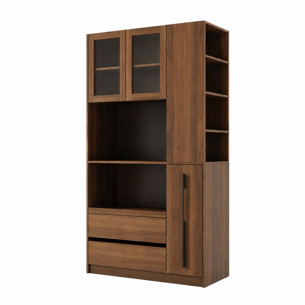 Holz Aufbewahrungsschrank mit geriffeltem Glas Braun