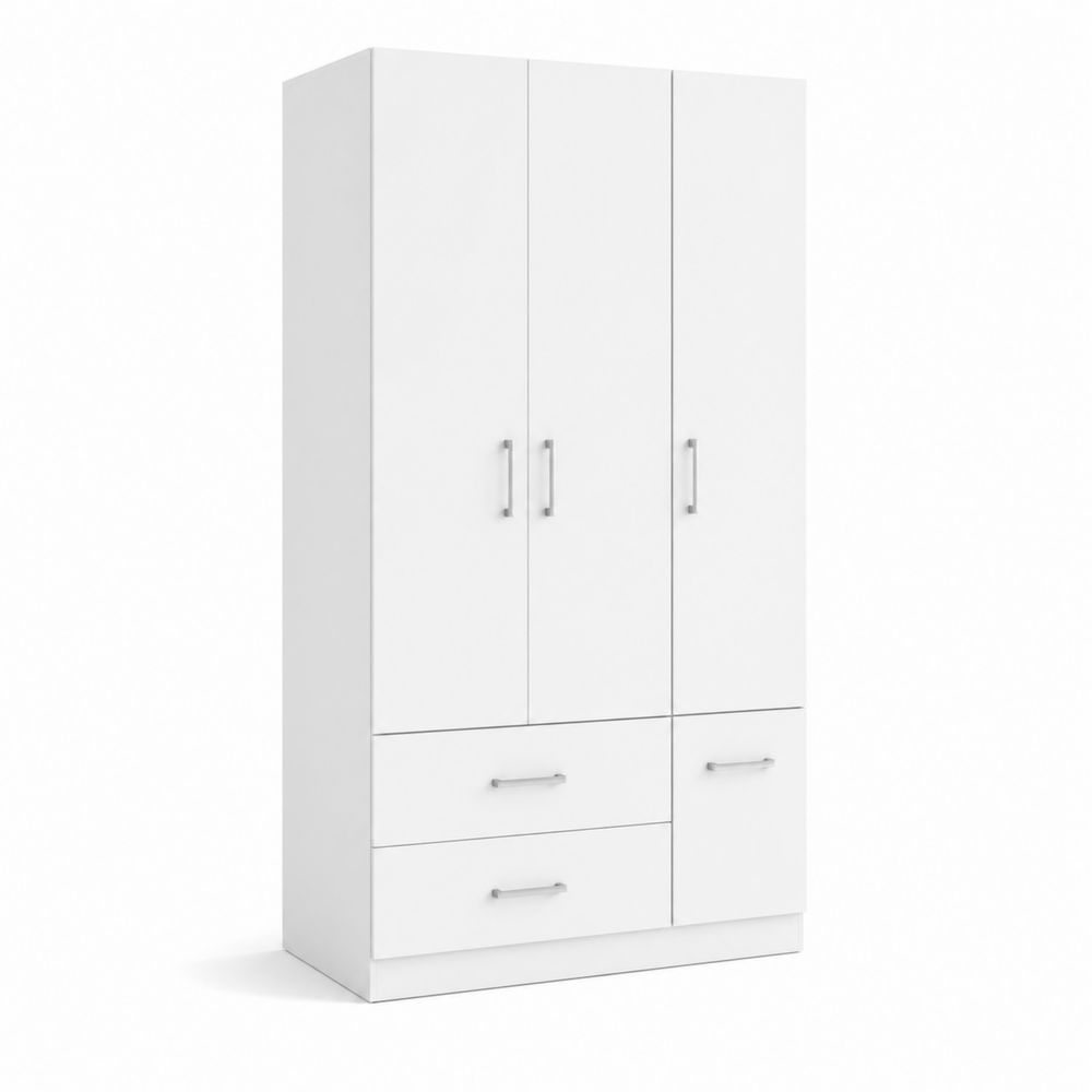 Kleiderschrank Holz 3-türig mit 2 Schubladen Weiß