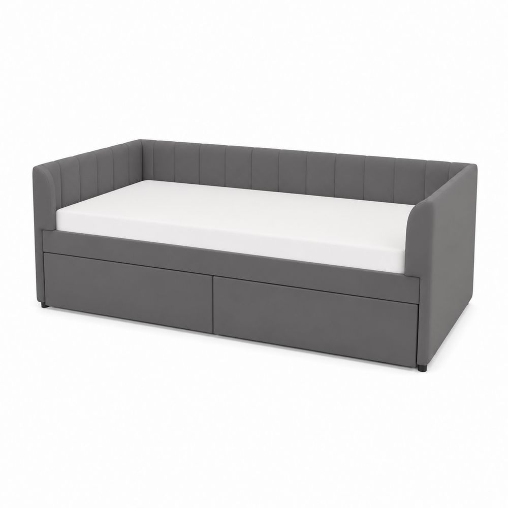 Tagesbett mit Stauraum aus Kunstleder Grau 200x90 cm