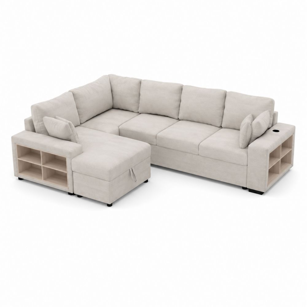 Beige Modulares Ecksofa mit Stauraum