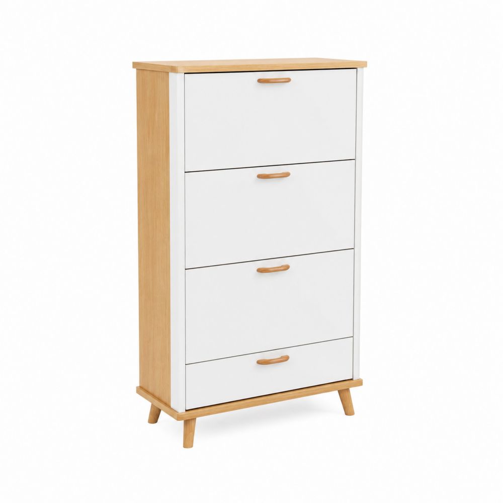 Schuhschrank mit 4 Klappen MDF Massivholz Weiß 120cm