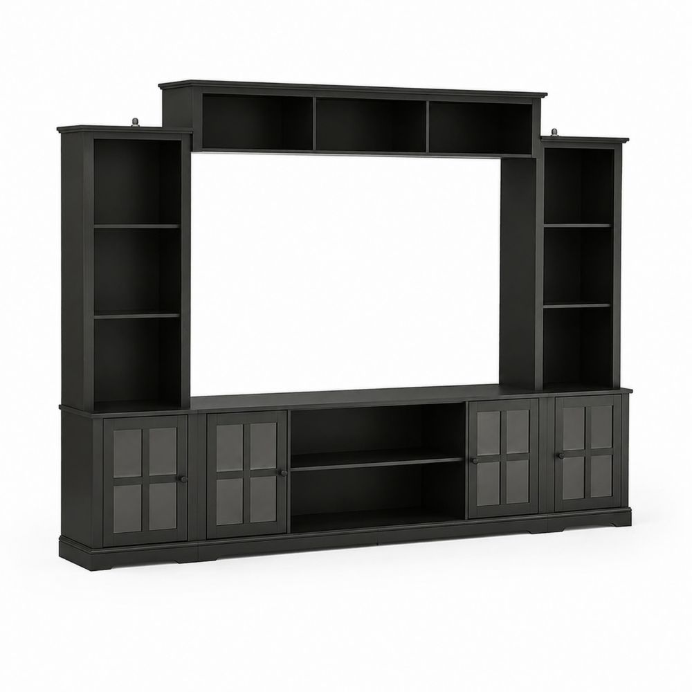 TV-Wandregal mit Schrankfächern Holz Schwarz