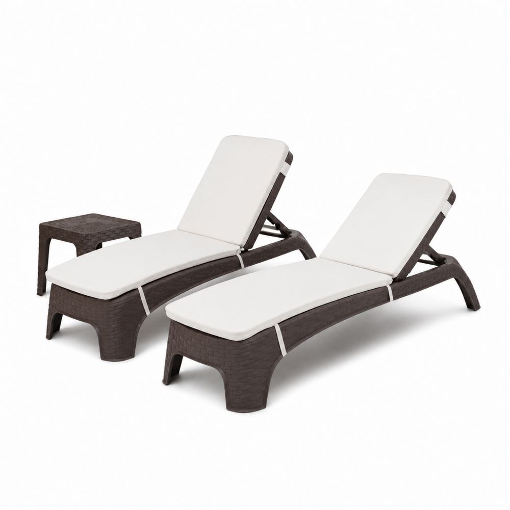 3-teiliges Outdoor-Lounge-Set aus Polypropylen in Braun/Weiß