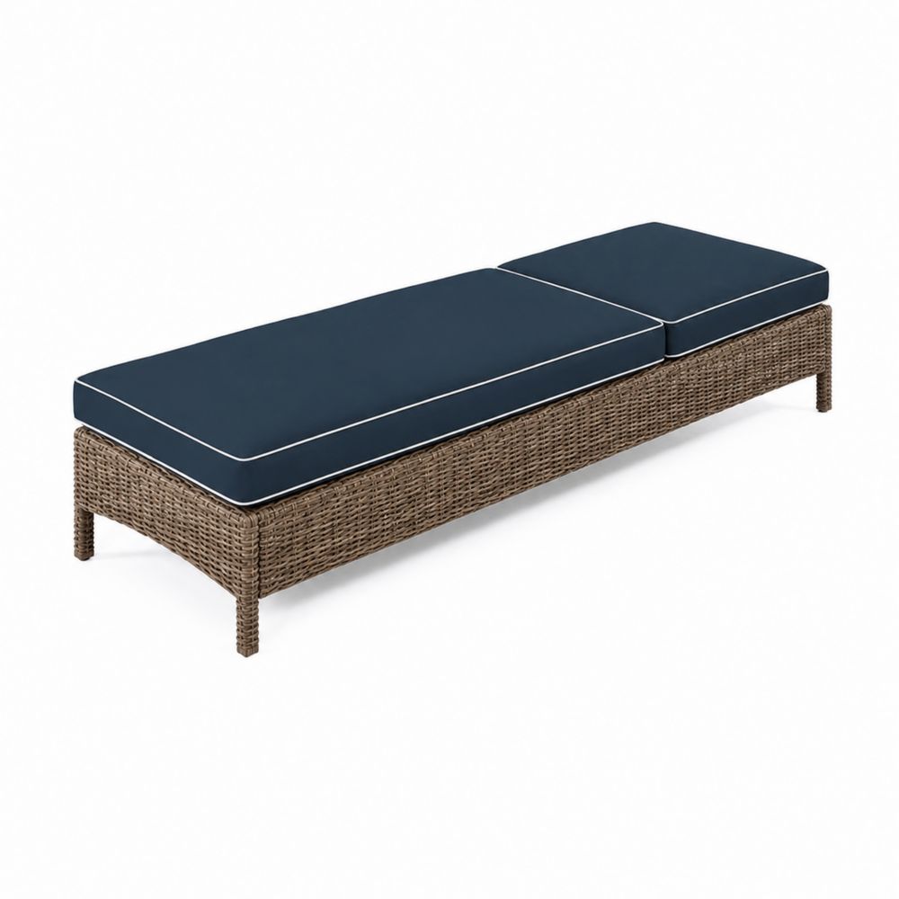 Outdoor-Gartenliege aus Polyrattan mit blauen Kissen 200cm