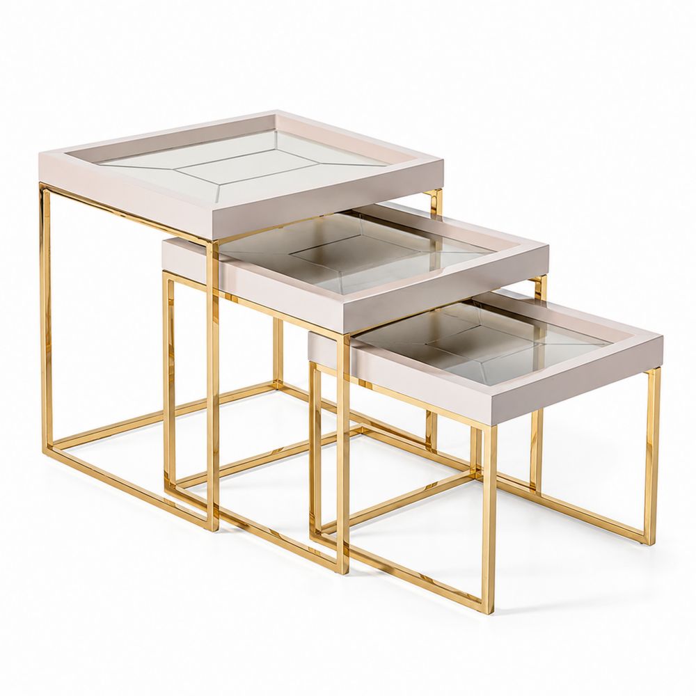 Nesting Couchtisch Set mit gehärtetem Glas und Edelstahlrahmen